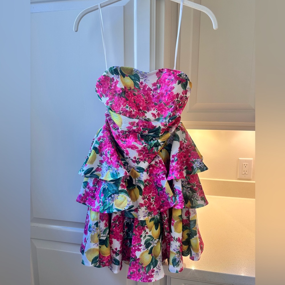 Showpo Floral Strapless Mini Dress - Pink and Yellow